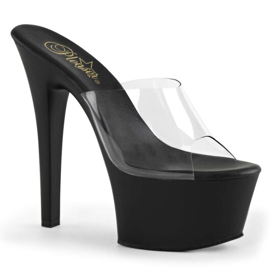 Pleaser Mules ASPIRE-601 Trasparente/Nero Opaco EU-35 / US-5