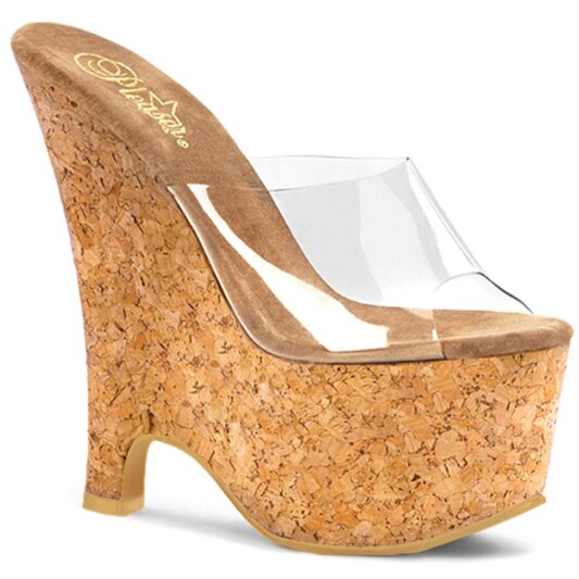 Pleaser Mules BEAU-601 Trasparente-Marroncino/Sughero EU-37 / US-7