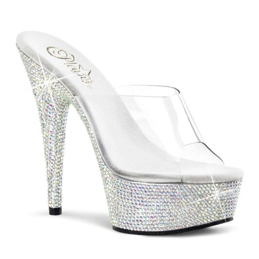 Pleaser Mules BEJEWELED-601DM Trasparente/Argento Multi Strass EU-35 / US-5