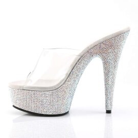 Pleaser Mules BEJEWELED-601DM Trasparente/Argento Multi Strass EU-35 / US-5