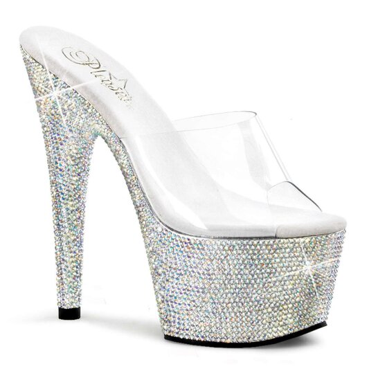 Pleaser Mules BEJEWELED-701DM Trasparente/Argento Multi Strass EU-35 / US-5