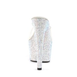 Pleaser Mules BEJEWELED-701DM Trasparente/Argento Multi Strass EU-35 / US-5