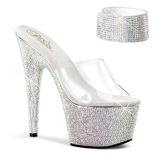 Pleaser Mules BEJEWELED-712RS Trasparente/Argento Multi Strass EU-42 / US-12