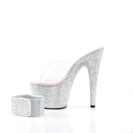 Pleaser Mules BEJEWELED-712RS Trasparente/Argento Multi Strass EU-35 / US-5