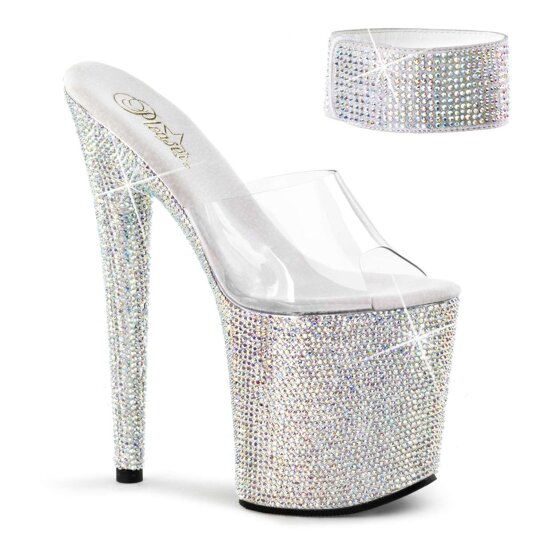 Pleaser Mules BEJEWELED-812RS Trasparente/Argento Multi Strass EU-35 / US-5