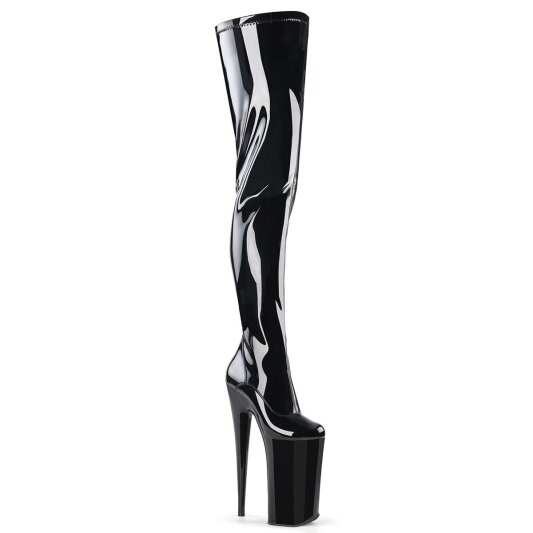 Pleaser BEYOND-4000 Stivali Sopra Il Ginocchio Vernice Elasticizzato Nero/Nero EU-41 / US-11