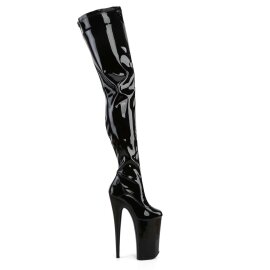Pleaser BEYOND-4000 Stivali Sopra Il Ginocchio Vernice Elasticizzato Nero/Nero EU-36 / US-6