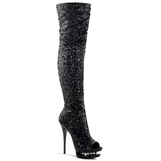 Pleaser BLONDIE-R-3011 Stivali Sopra Il Ginocchio - Nero Glitter/Nero EU-40 / US-10