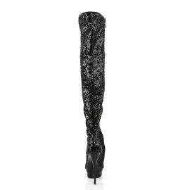 Pleaser BLONDIE-R-3011 Stivali Sopra Il Ginocchio - Nero Glitter/Nero EU-41 / US-11