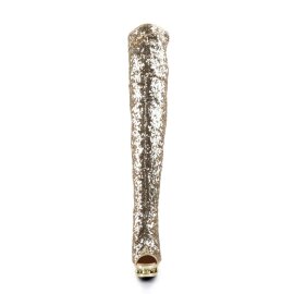 Pleaser BLONDIE-R-3011 Stivali Sopra Il Ginocchio - Glitter Dorato/ Dorato Cromato EU-39 / US-9
