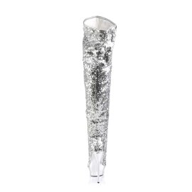Pleaser BLONDIE-R-3011 Stivali Sopra Il Ginocchio - Glitter Argento/ Argento Cromato EU-35 / US-5
