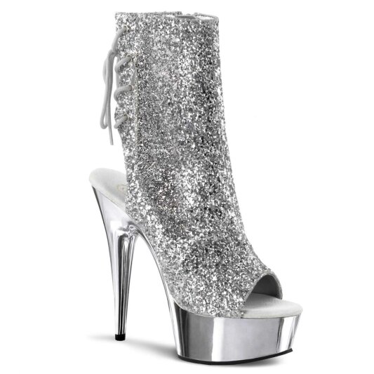 Pleaser DELIGHT-1018G Stivaletti - Argento Glitter/Argento Cromato EU-35 / US-5