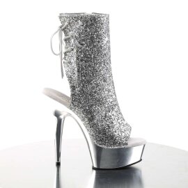 Pleaser DELIGHT-1018G Stivaletti - Argento Glitter/Argento Cromato EU-35 / US-5