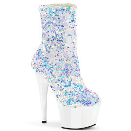 Pleaser ADORE-1042SQ Stivaletti Con Plateau Pailettes Bianco