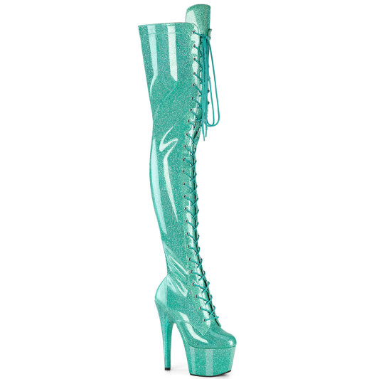 Pleaser ADORE-3020GP Stivali Sopra Il Ginocchio Con Plateau Vernice Glitter Turchese