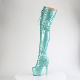 Pleaser ADORE-3020GP Stivali Sopra Il Ginocchio Con Plateau Vernice Glitter Turchese
