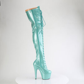 Pleaser ADORE-3020GP Stivali Sopra Il Ginocchio Con Plateau Vernice Glitter Turchese