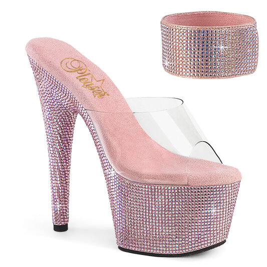 Pleaser BEJEWELED-712RS Mules Con Plateau Trasparente Strass Rosa Pastello