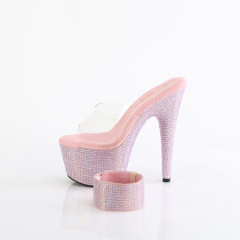 Pleaser BEJEWELED-712RS Mules Con Plateau Trasparente Strass Rosa Pastello