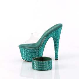Pleaser BEJEWELED-712RS Mules Con Plateau Trasparente Strass Verde