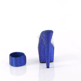 Pleaser BEJEWELED-712RS Mules Con Plateau Trasparente Strass Blu