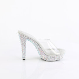 Fabulicious COCKTAIL-501DM Mules Con Plateau Trasparente Strass Argento