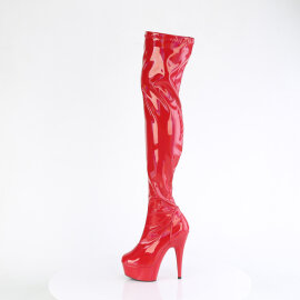 Pleaser DELIGHT-3000HWR Stivali Sopra Il Ginocchio Con Plateau Vernice Holo Rosso