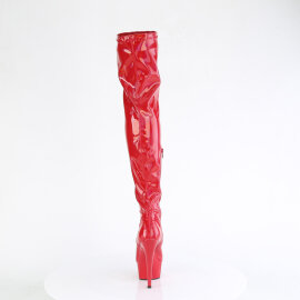 Pleaser DELIGHT-3000HWR Stivali Sopra Il Ginocchio Con Plateau Vernice Holo Rosso