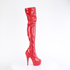 Pleaser DELIGHT-3000HWR Stivali Sopra Il Ginocchio Con Plateau Vernice Holo Rosso
