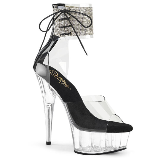 Pleaser DELIGHT-624RS Sandali Con Plateau Trasparente Strass Nero