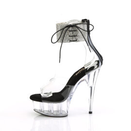 Pleaser DELIGHT-624RS Sandali Con Plateau Trasparente Strass Nero