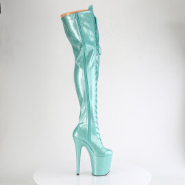 Pleaser FLAMINGO-3020GP Stivali Sopra Il Ginocchio Con Plateau Vernice Glitter Turchese
