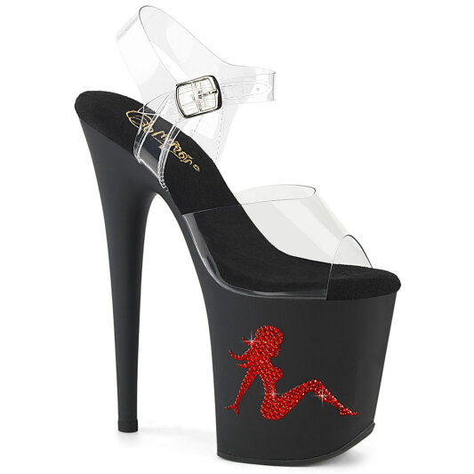 Pleaser FLAMINGO-808TGRS Sandali Con Plateau Trasparente Strass Nero Rosso