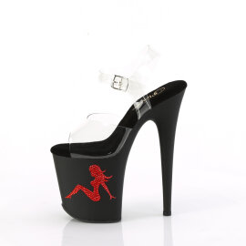 Pleaser FLAMINGO-808TGRS Sandali Con Plateau Trasparente Strass Nero Rosso