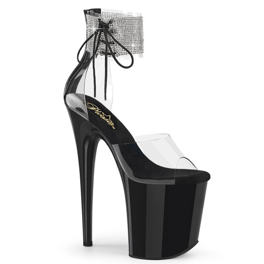 Pleaser FLAMINGO-824RS Sandali Con Plateau Trasparente Strass Nero