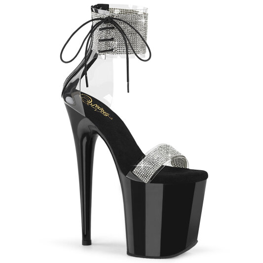 Pleaser FLAMINGO-827RS Sandali Con Plateau Trasparente Strass Nero