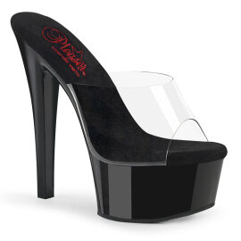 Pleaser GLEAM-601 Mules Con Plateau Trasparente Nero...