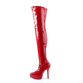 Devious INDULGE-3000 Stivali Sopra Il Ginocchio Con Plateau Vernice Rosso