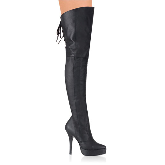 Devious INDULGE-3011 Stivali Sopra Il Ginocchio Con Plateau Similpelle Nero