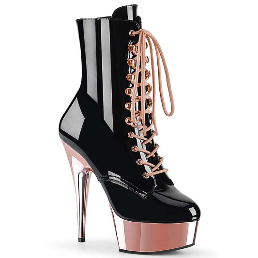 Pleaser DELIGHT-1020 Stivaletti - Vernice Nero/Dorato Rosa Cromato EU-42 / US-12
