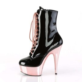 Pleaser DELIGHT-1020 Stivaletti - Vernice Nero/Dorato Rosa Cromato EU-42 / US-12