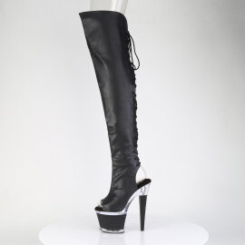 Pleaser SPECTATOR-3030 Stivali Sopra Il Ginocchio Con Plateau Similpelle Trasparente Nero