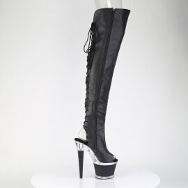Pleaser SPECTATOR-3030 Stivali Sopra Il Ginocchio Con Plateau Similpelle Trasparente Nero