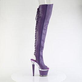 Pleaser SPECTATOR-3030 Stivali Sopra Il Ginocchio Con Plateau Similpelle Trasparente Viola