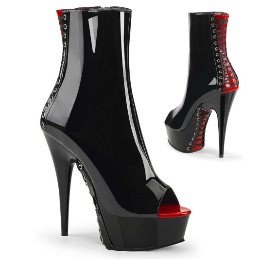Pleaser DELIGHT-1025 Stivaletti - Vernice Nero-Rosso/Nero EU-35 / US-5