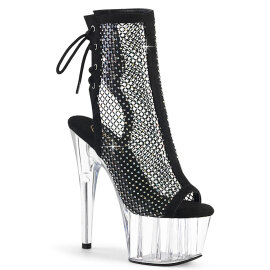 Pleaser ADORE-1018RM Sandali Con Plateau Similpelle Trasparente Strass Nero EU-39 / US-9