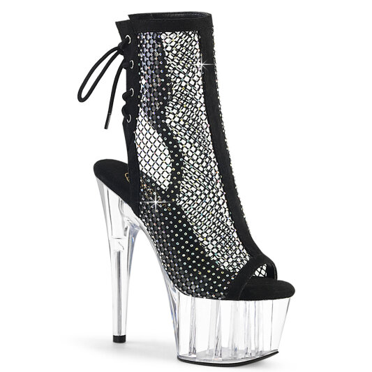Pleaser ADORE-1018RM Sandali Con Plateau Similpelle Trasparente Strass Nero EU-42 / US-12