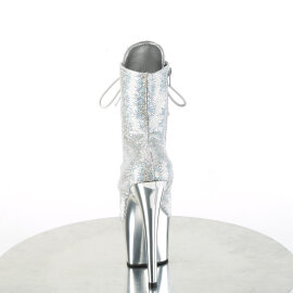 Pleaser ADORE-1020SQ-02 Stivaletti Con Plateau Cromato Holo Paillettes Argento EU-38 / US-8