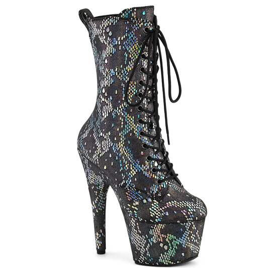 Pleaser ADORE-1040SPF Stivaletti Con Plateau in Tessuto Holo Metallizzato Argento EU-42 / US-12