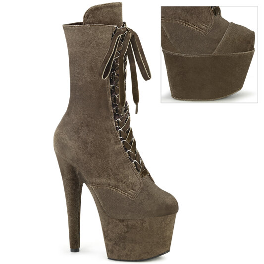 Pleaser ADORE-1045VEL Stivaletti Con Plateau Velluto Verde Marrone EU-42 / US-12